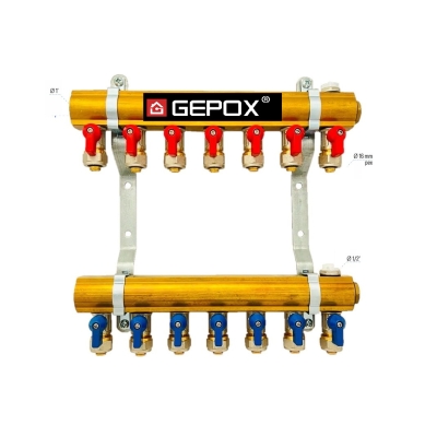 Rozdzielacz C.O. 7 obwodów GEPOX zaworki PEX odpowietrzniki DO GRZEJNIKÓW